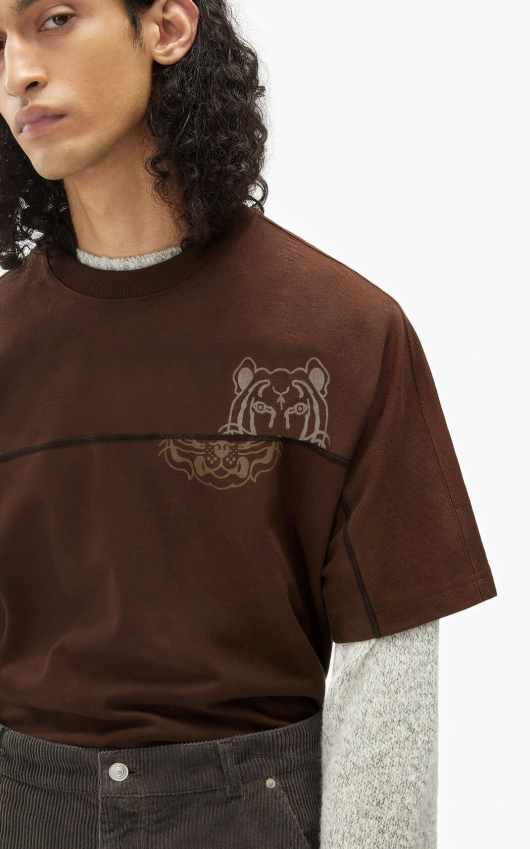 Kenzo K 虎 oversized Tシャツ メンズ 暗ブラウン - DGREFT981